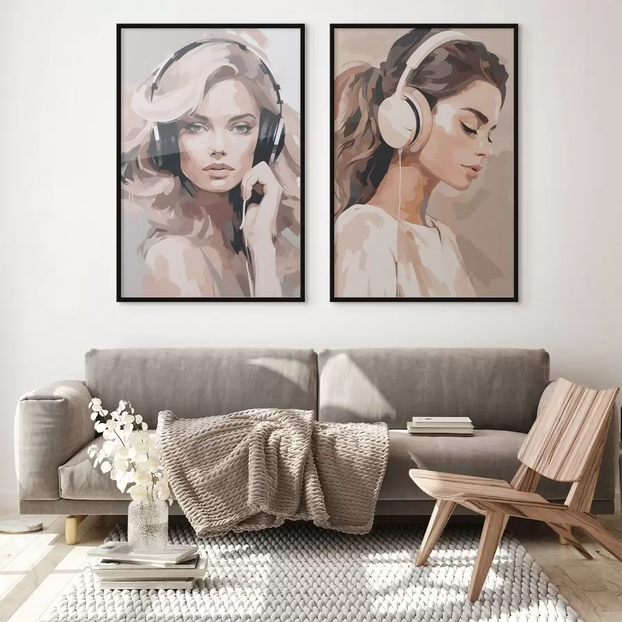 murales de pared Retrato de una chica con auriculares d01192