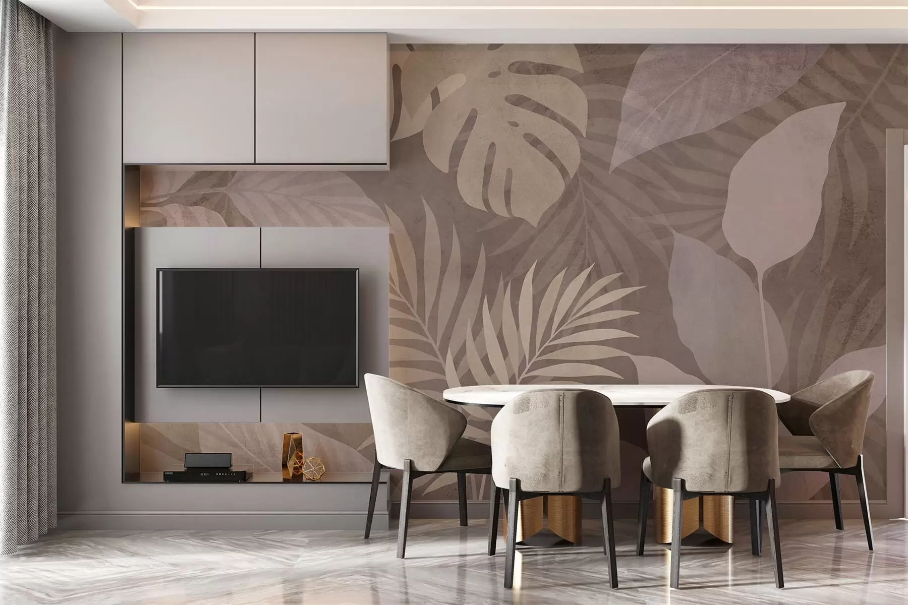 murales de pared hojas tropicales texturizadas sobre fondo chocolate w05063v2