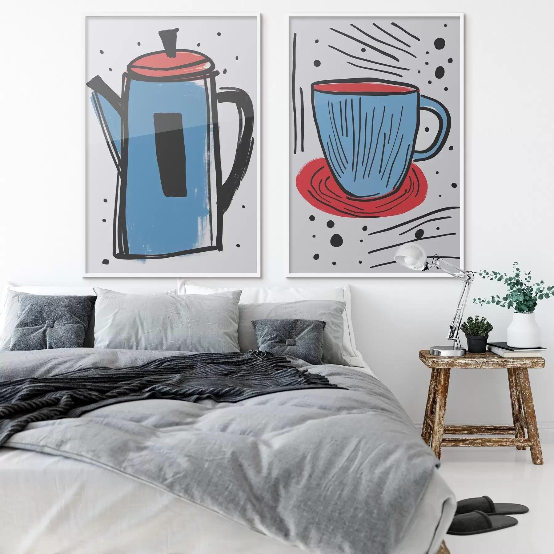 murales de pared Cafetera y taza imitación de un dibujo primitivo d01225