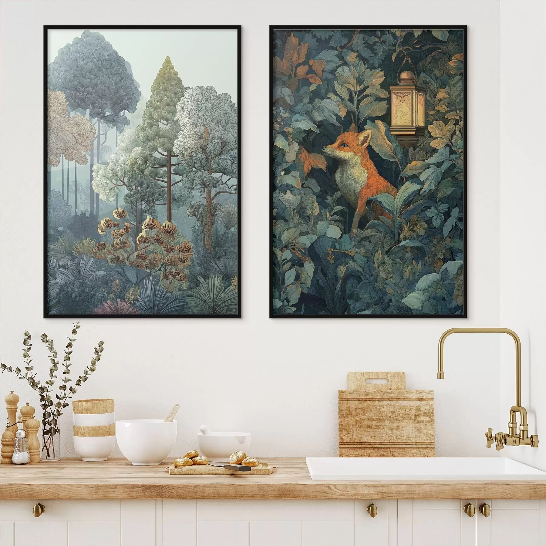 murales de pared Un lindo zorro en un bosque de cuento de hadas d01248