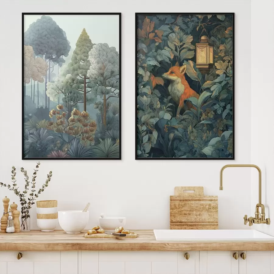 murales de pared Un lindo zorro en un bosque de cuento de hadas d01248