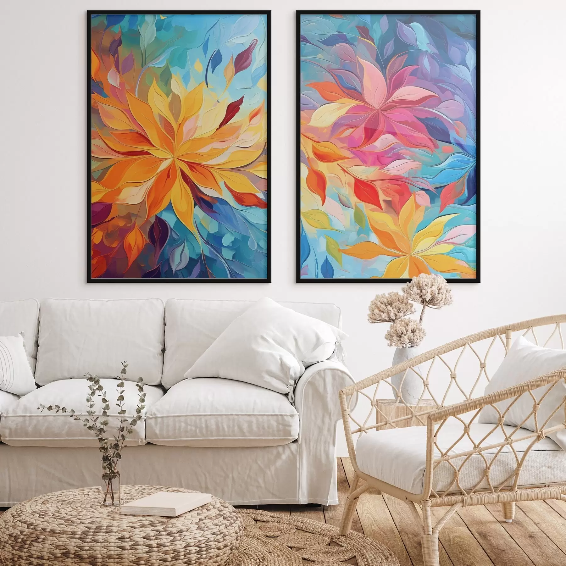 murales de pared Flores abstractas brillantes, imitación de pintura al óleo. d01252