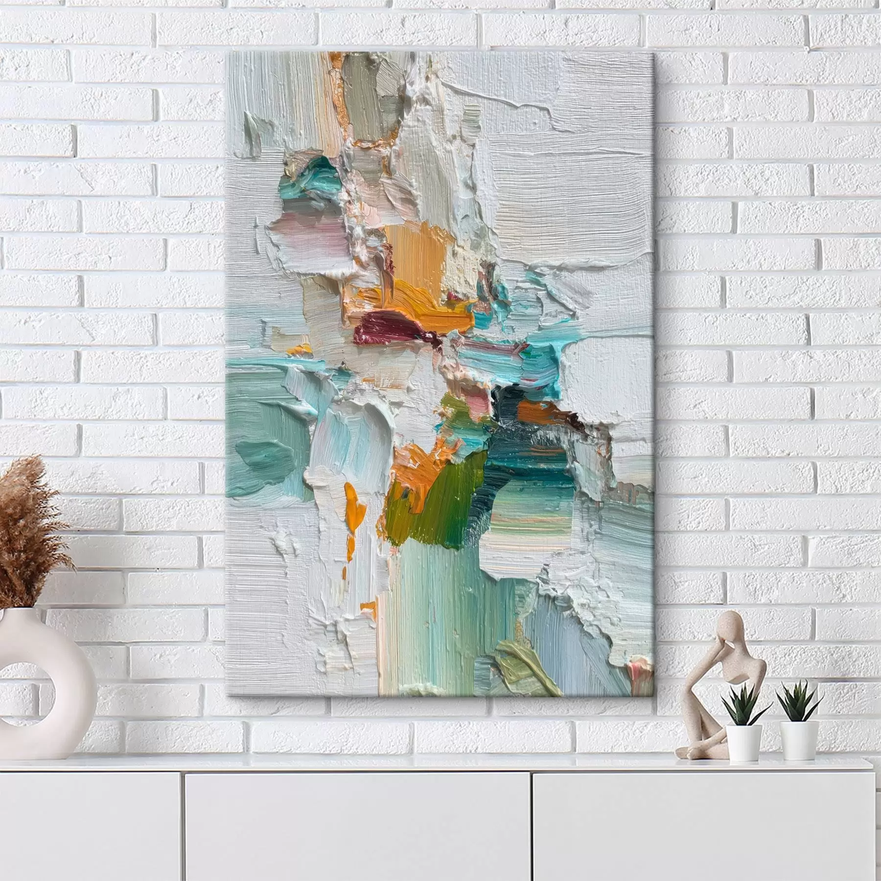 murales de pared Composición con detalles en turquesa y naranja al estilo de la pintura al óleo. s46958