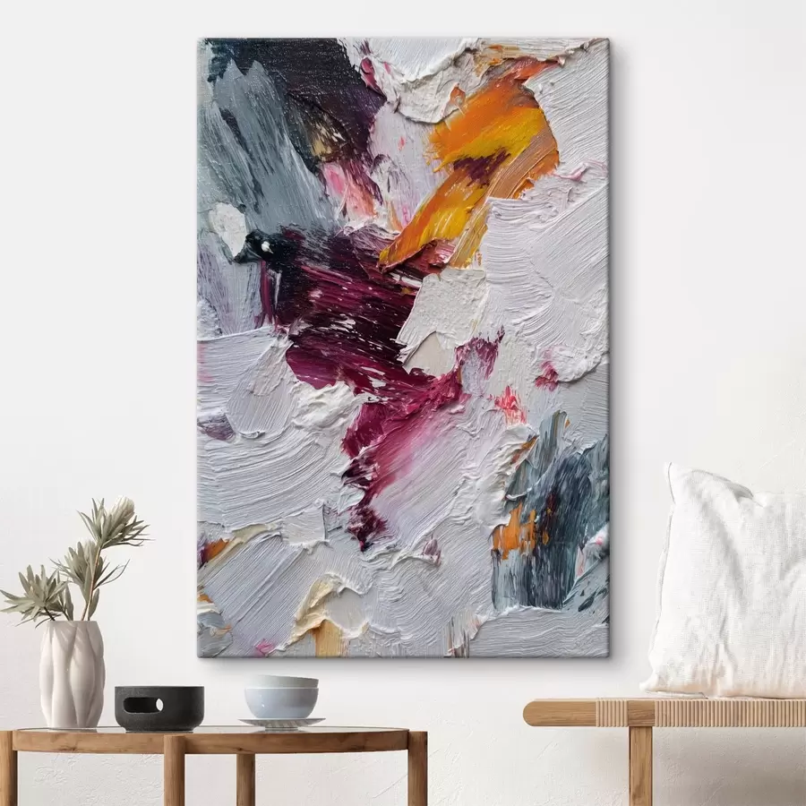 murales de pared Composición abstracta con intensas pinceladas de color cereza y naranja al estilo de la pintura al óleo. s46959