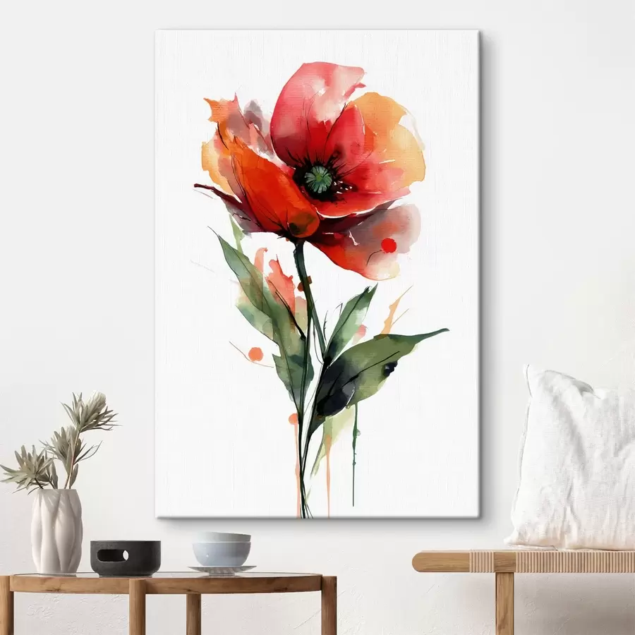 murales de pared Flor de amapola con expresivas gotas de pintura acuarela en estilo ilustrativo de arte moderno. s47086