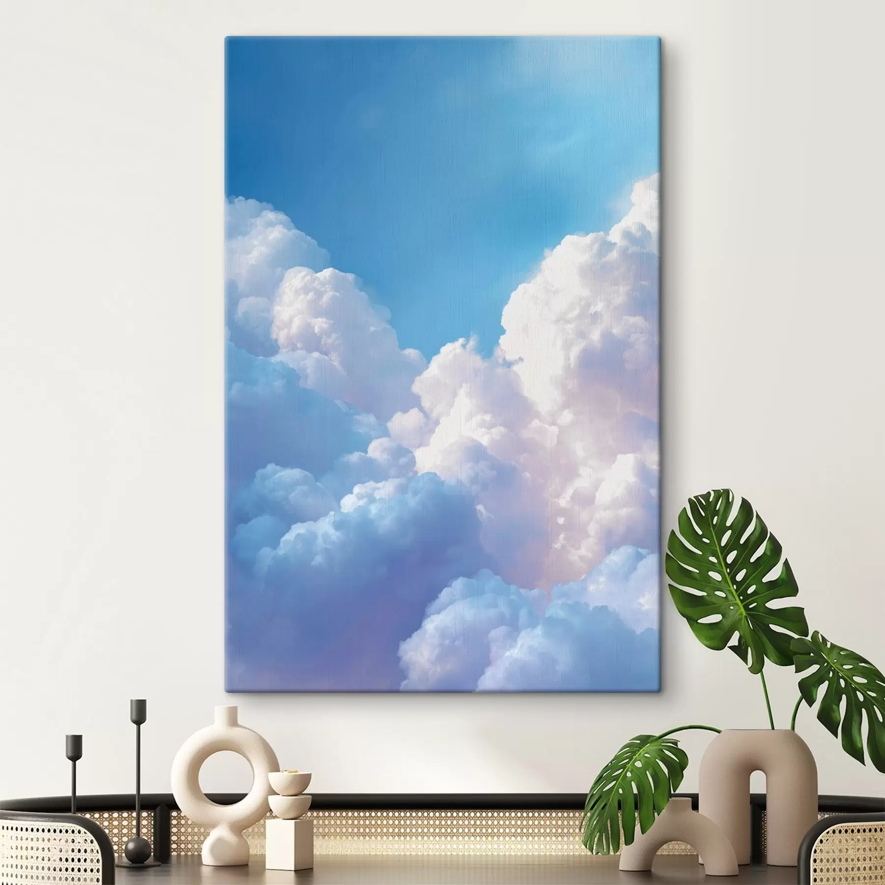 murales de pared Pintoresco paisaje celeste con enormes nubes blancas en estilo gráfico digital. s47089
