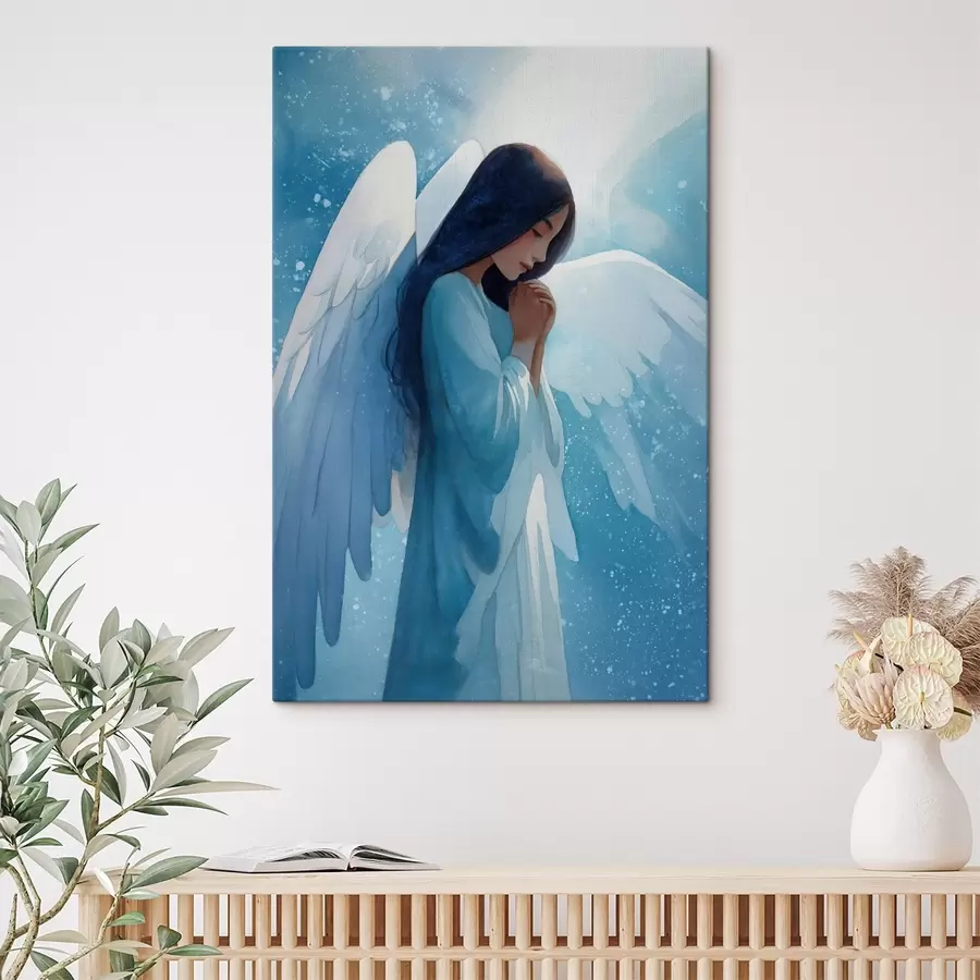 murales de pared Armonía acuarela: ángel en la luz sobre fondo azul s47094