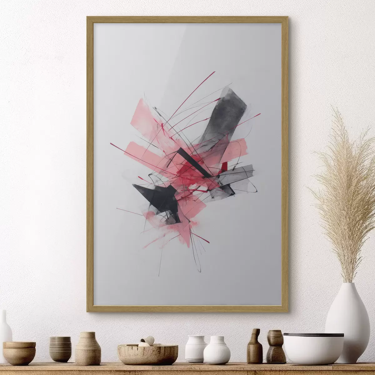 Poster Resumen con elementos geométricos rosas y negros. f46950