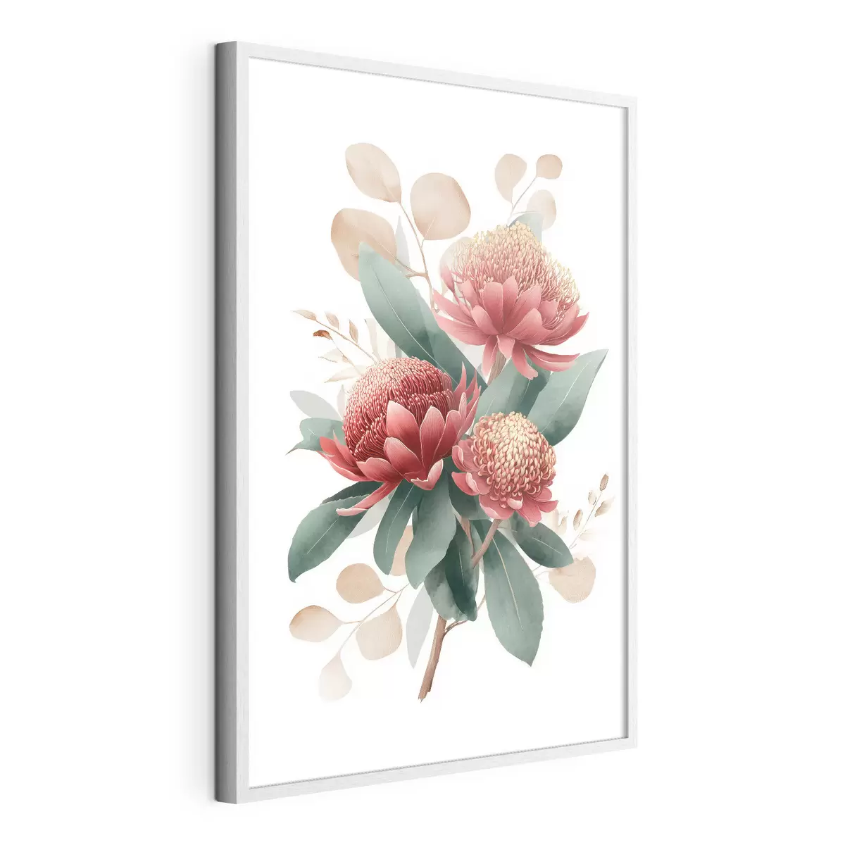 Poster Ramo expresivo de proteas y follaje decorativo en estilo ilustrativo de arte moderno. f46954