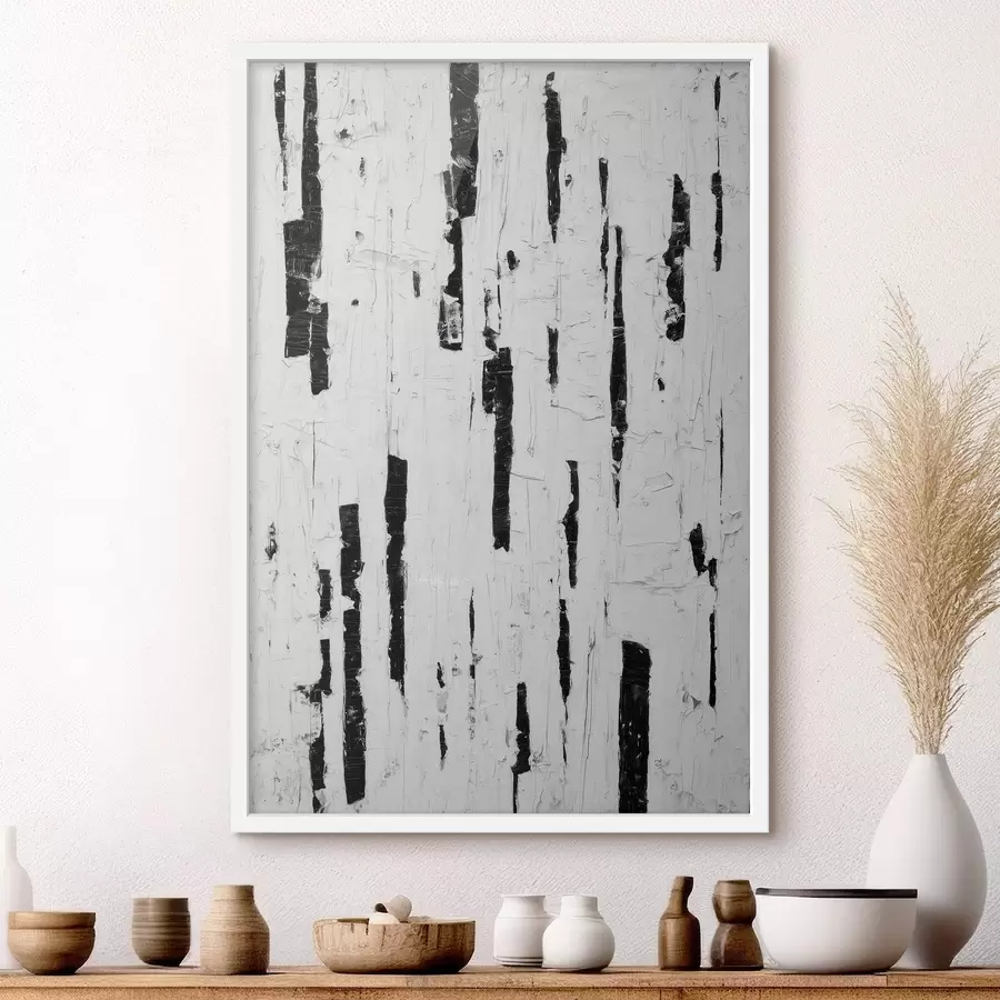 murales de pared Composición abstracta con pinceladas verticales negras sobre fondo blanco en estilo pintura al óleo. f46956