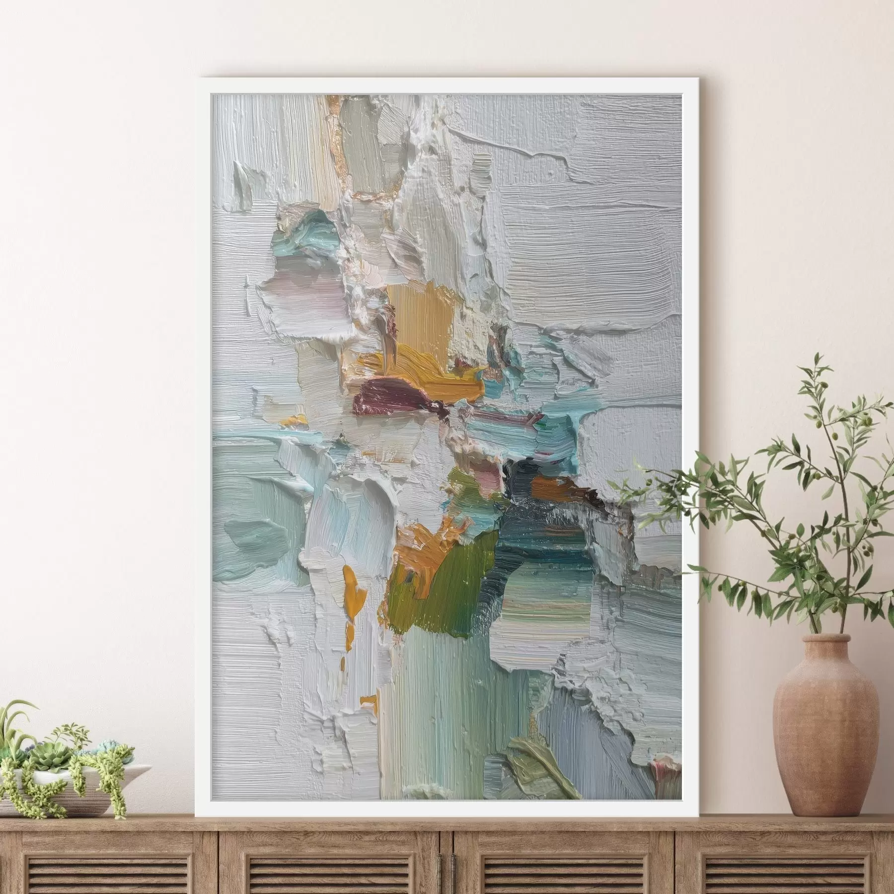 murales de pared Composición con detalles en turquesa y naranja al estilo de la pintura al óleo. f46958