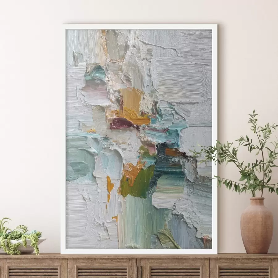 murales de pared Composición con detalles en turquesa y naranja al estilo de la pintura al óleo. f46958