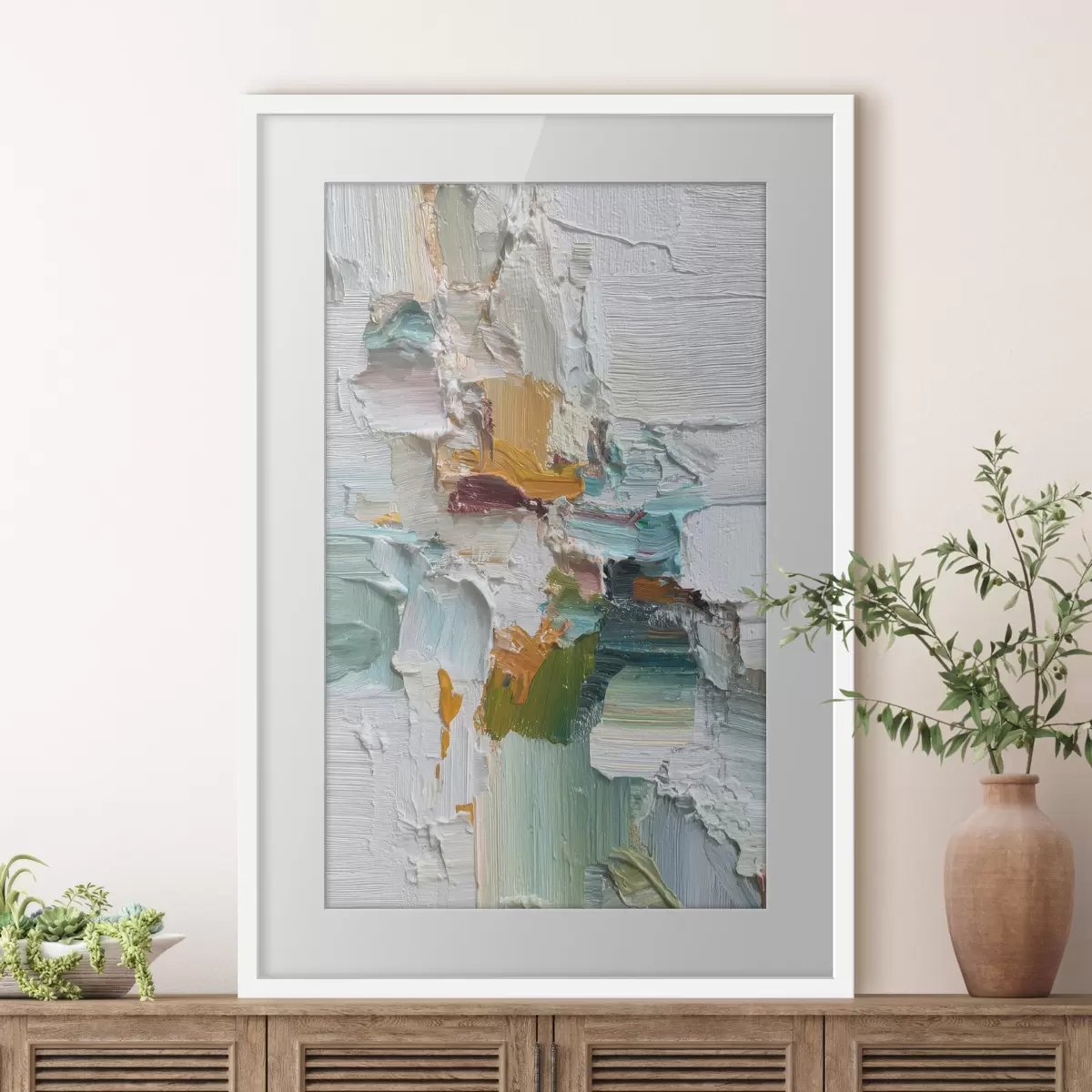 Poster Composición con detalles en turquesa y naranja al estilo de la pintura al óleo. f46958
