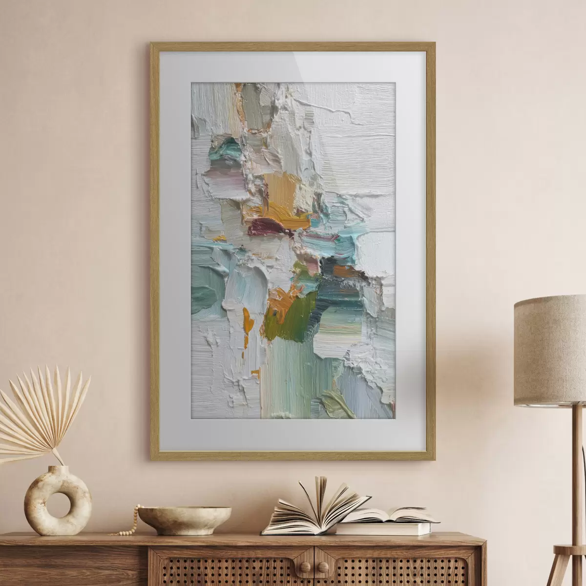Poster Composición con detalles en turquesa y naranja al estilo de la pintura al óleo. f46958