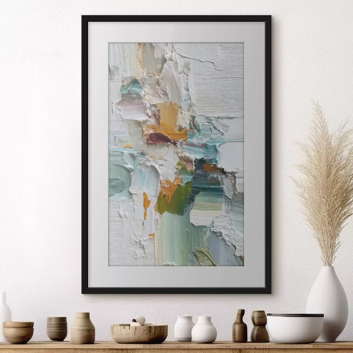 Poster Composición con detalles en turquesa y naranja al estilo de la pintura al óleo. f46958