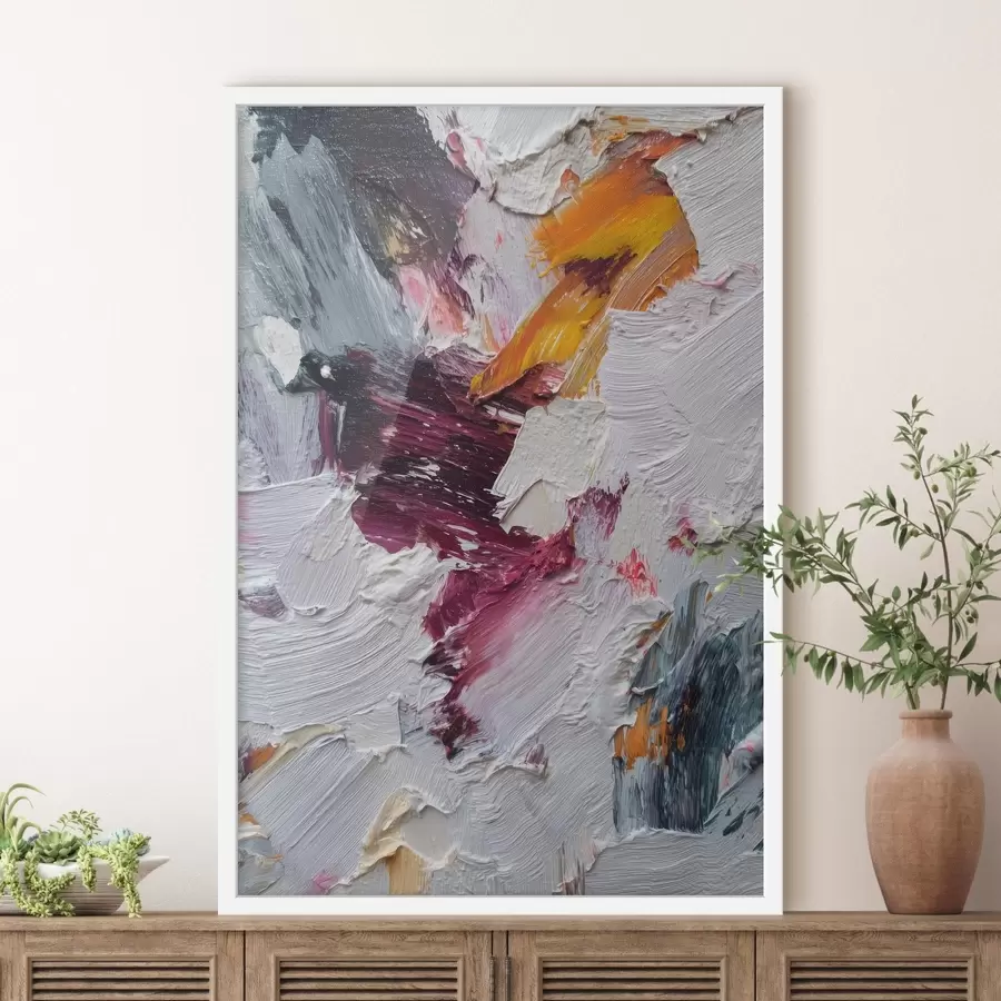 murales de pared Composición abstracta con intensas pinceladas de color cereza y naranja al estilo de la pintura al óleo. f46959