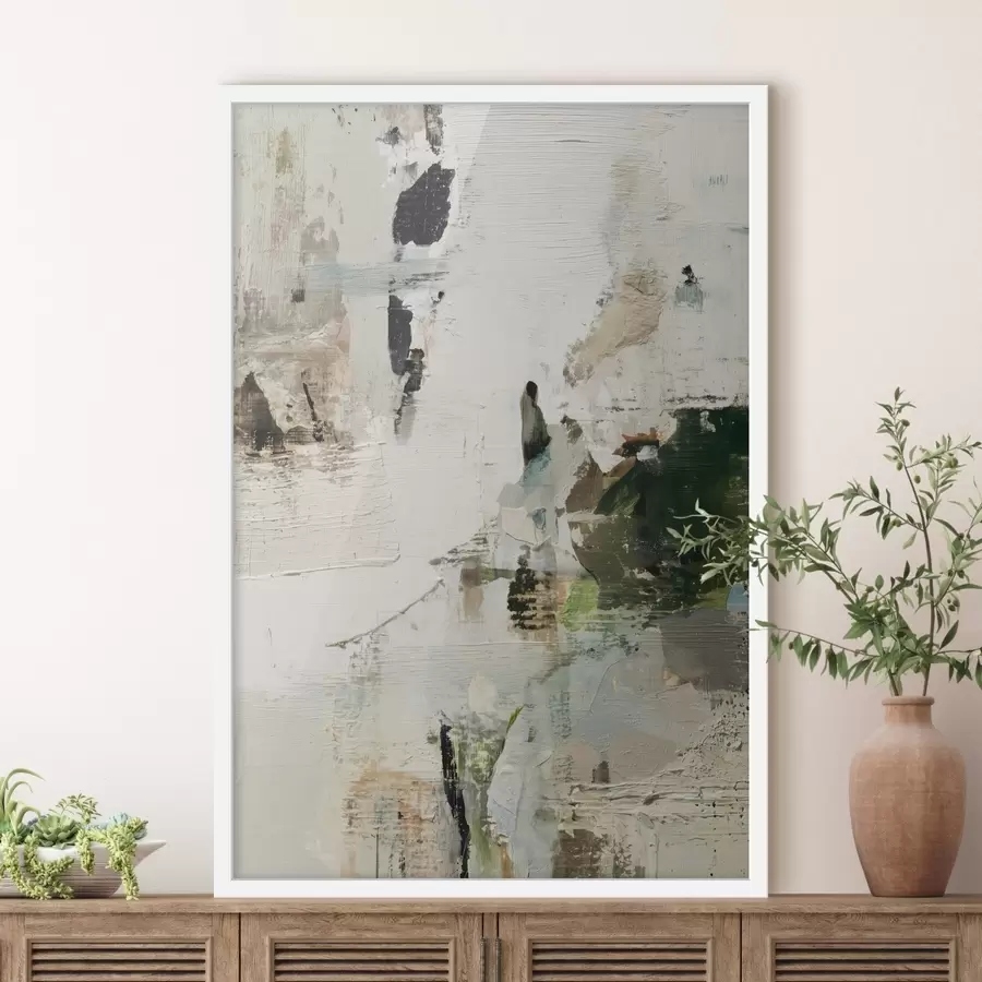 murales de pared Composición abstracta en tonos pastel con acentos verde oscuro al estilo de la pintura al óleo. f46960