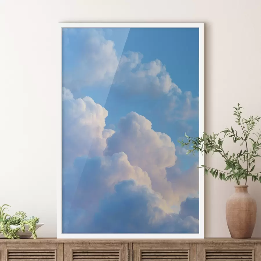 murales de pared Nubes voluminosas en una suave paleta de azules y rosas con un estilo gráfico digital fotorrealista. f47088