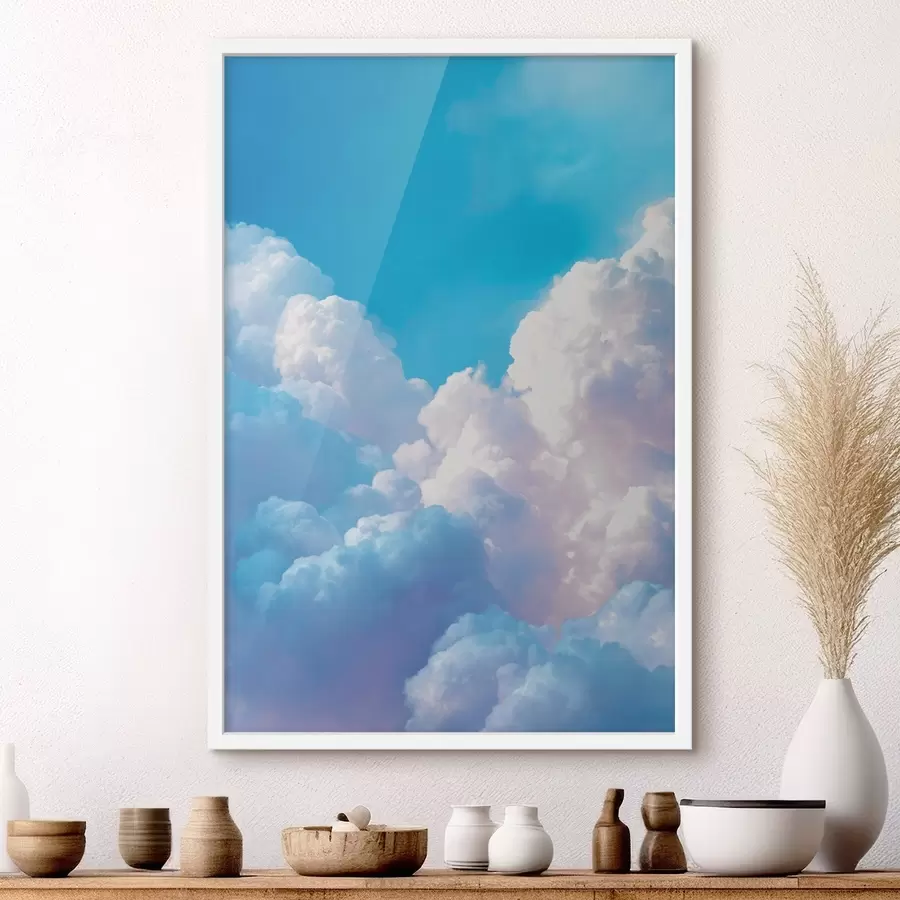 murales de pared Pintoresco paisaje celeste con enormes nubes blancas en estilo gráfico digital. f47089