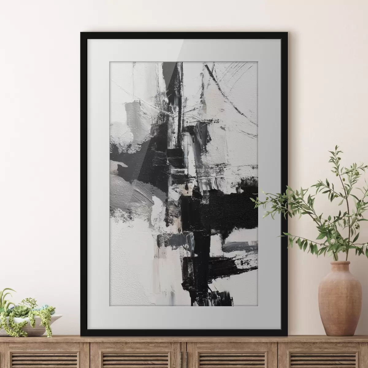 Poster Ilustración texturizada con pinceladas contrastantes en negro y gris al estilo de la pintura al óleo. f47091