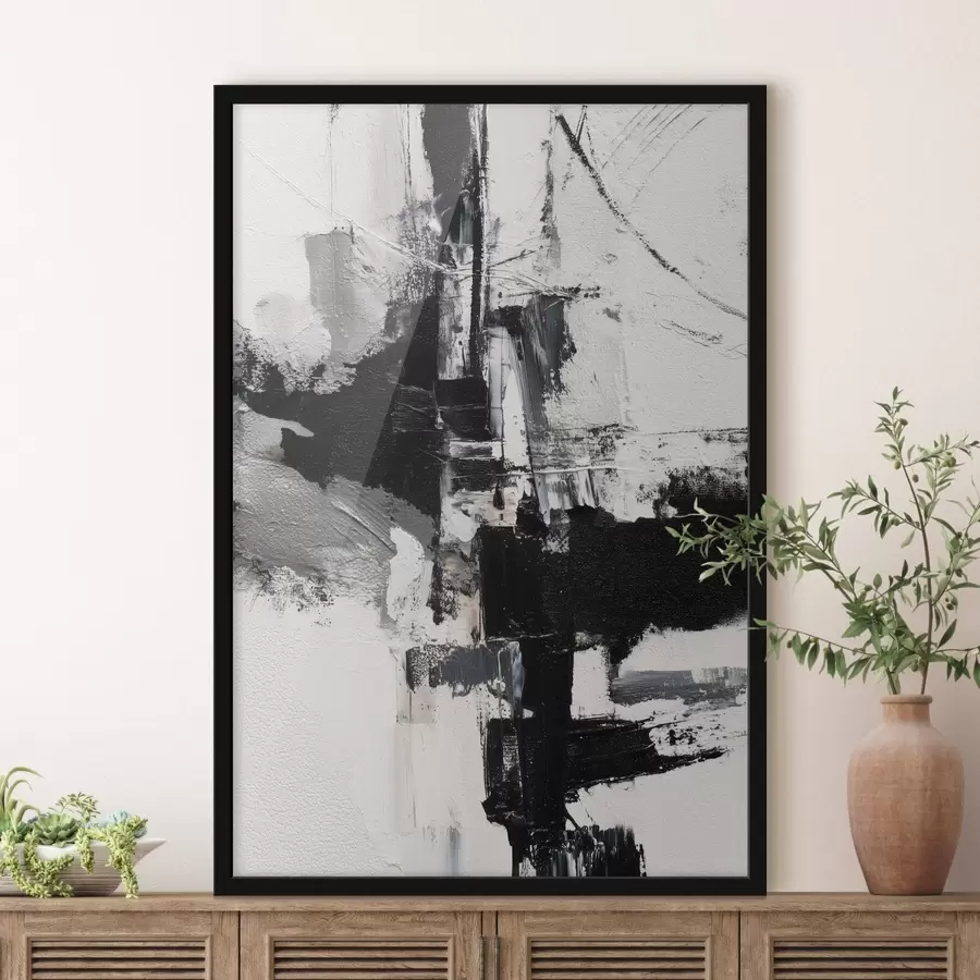 murales de pared Ilustración texturizada con pinceladas contrastantes en negro y gris al estilo de la pintura al óleo. f47091