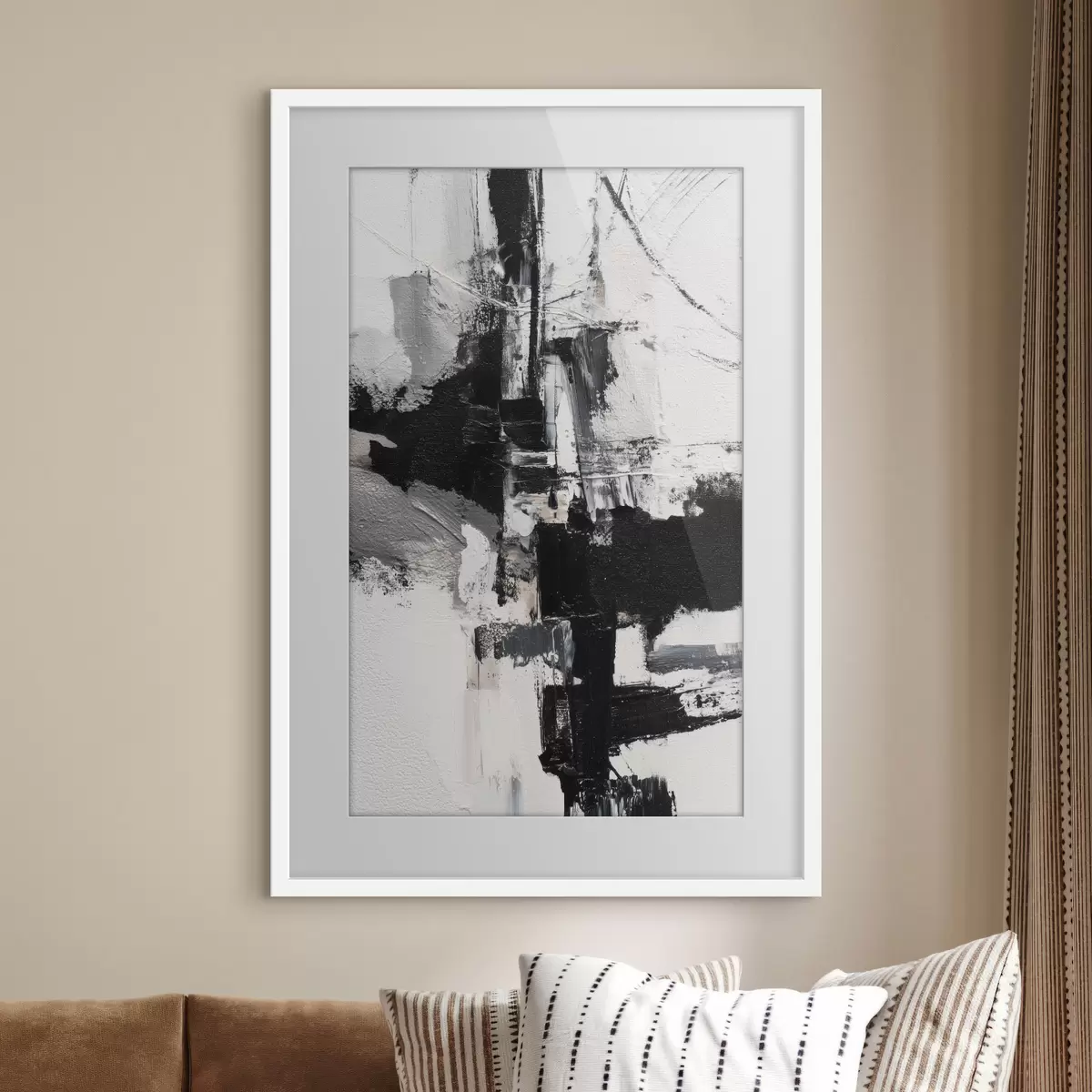 Poster Ilustración texturizada con pinceladas contrastantes en negro y gris al estilo de la pintura al óleo. f47091