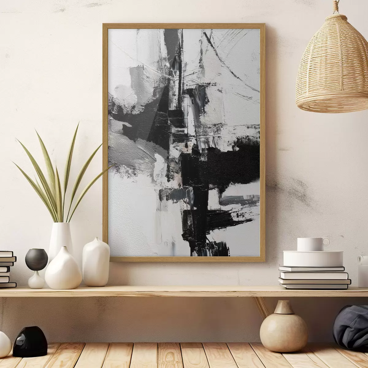 Poster Ilustración texturizada con pinceladas contrastantes en negro y gris al estilo de la pintura al óleo. f47091
