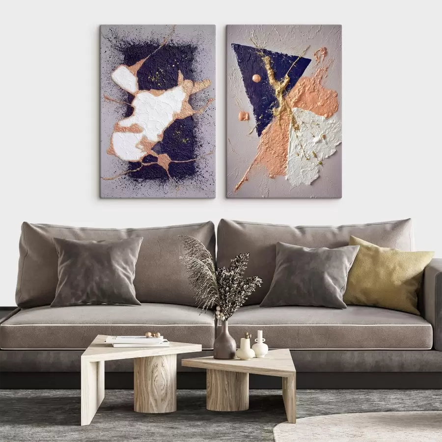 murales de pared Pintura abstracta en una paleta oscura con acentos amarillos brillantes. m01095