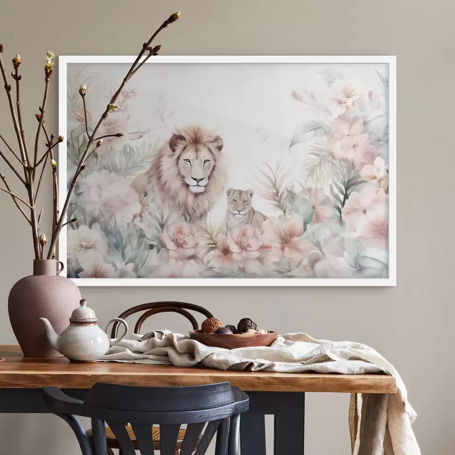 murales de pared Leones en matorrales tropicales, imitación acuarela f47640