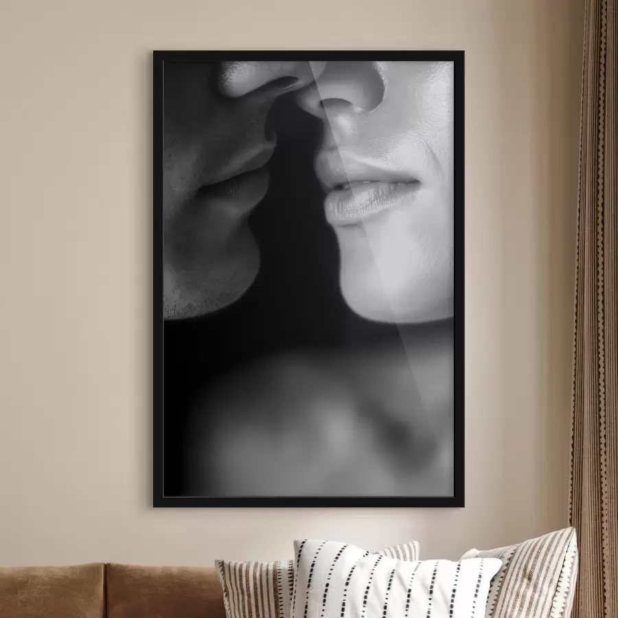 murales de pared Labios blancos y negros de un hombre y una mujer. f47687