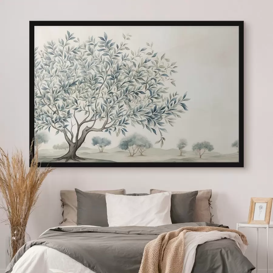 murales de pared Árbol en un campo, pintura en acuarela f47705