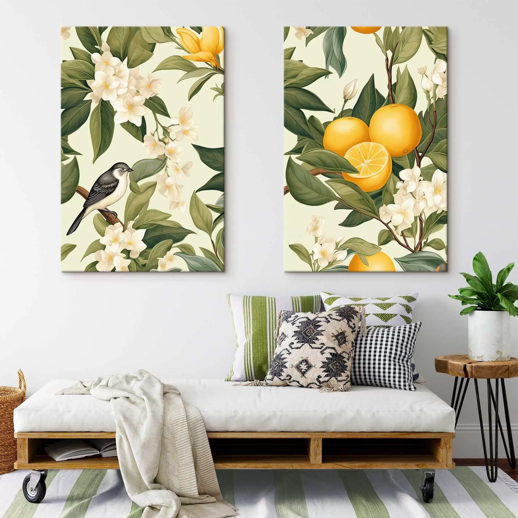 murales de pared Pájaro en ramas de limón m01288