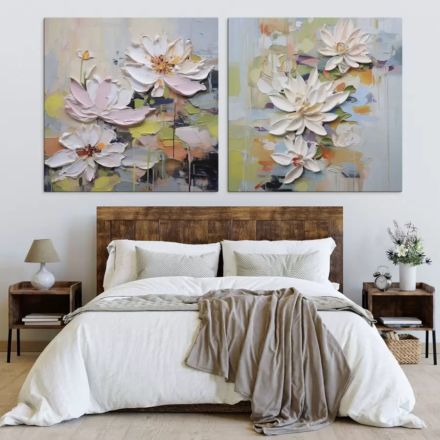 murales de pared Flores de loto abstractas, pintura imitación m01295