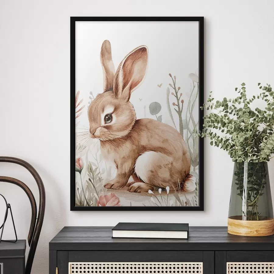 murales de pared Lindo conejito entre flores, efecto lápiz f47741