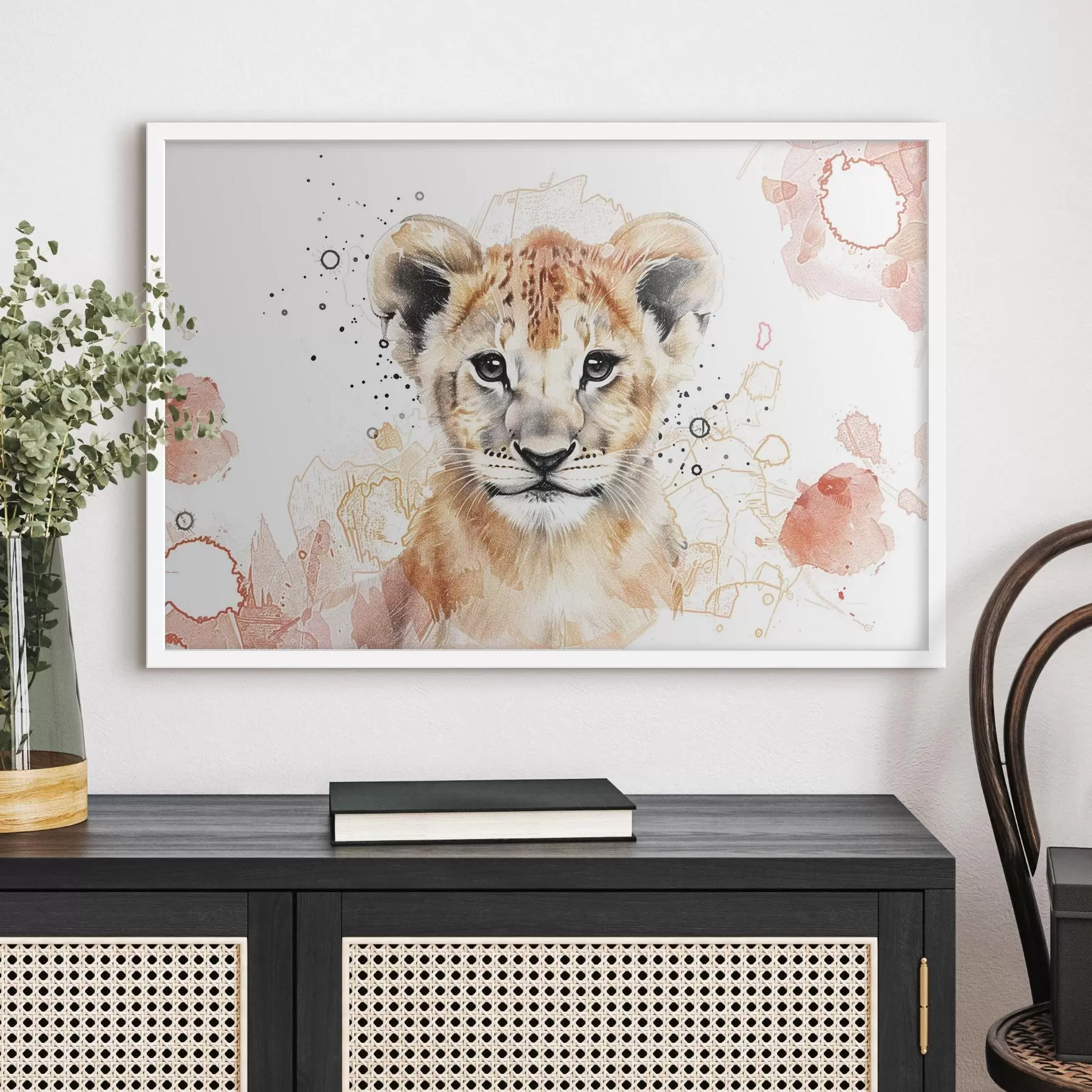murales de pared Cachorro de león en acuarela, efecto lápiz f47742