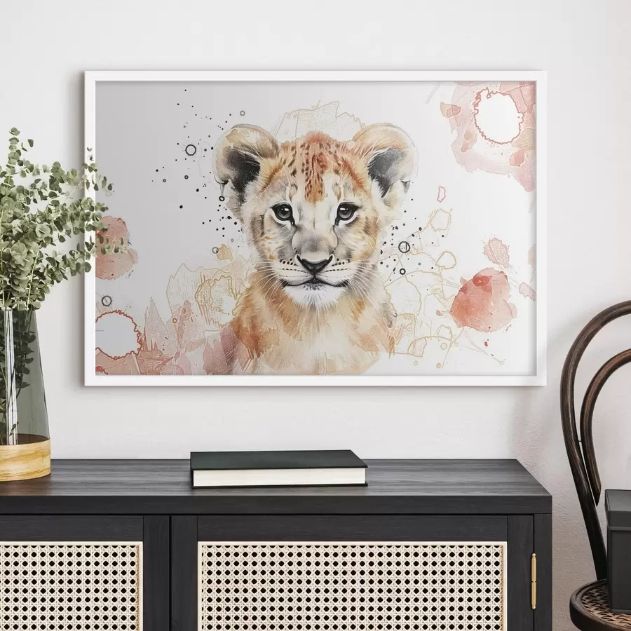 murales de pared Cachorro de león en acuarela, efecto lápiz f47742