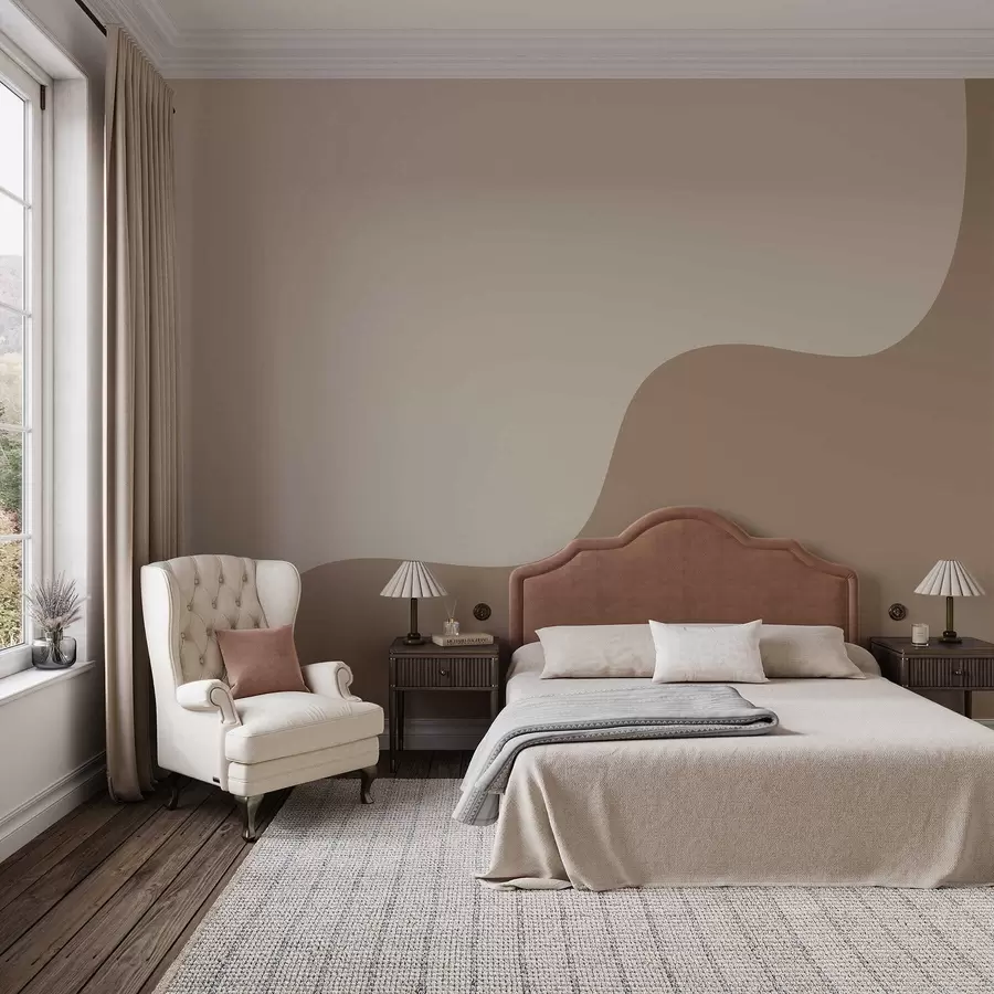 murales de pared Formas abstractas suaves en tonos beige claro y marrón. w05097v2