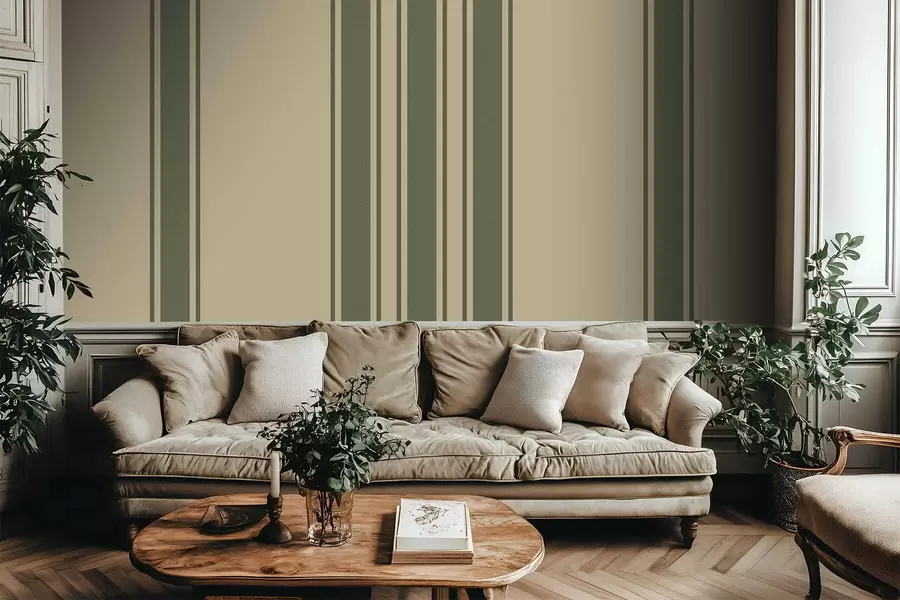 murales de pared Rayas verticales en tonos verdes apagados y beige. w05098