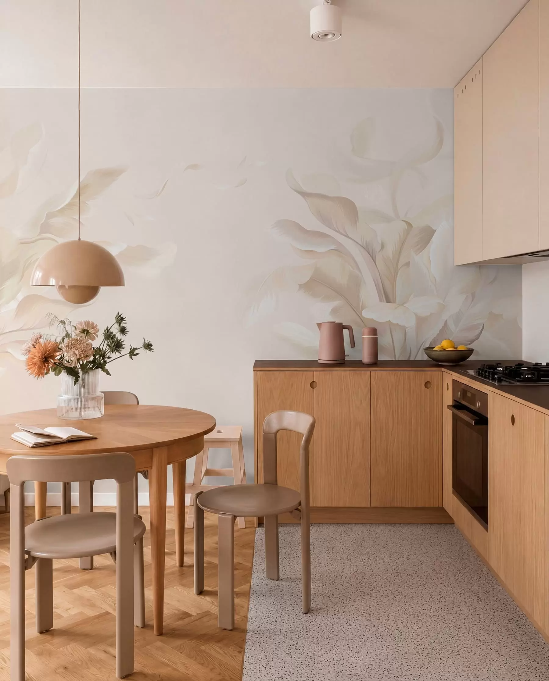 murales de pared Floritura de hojas crema w05126