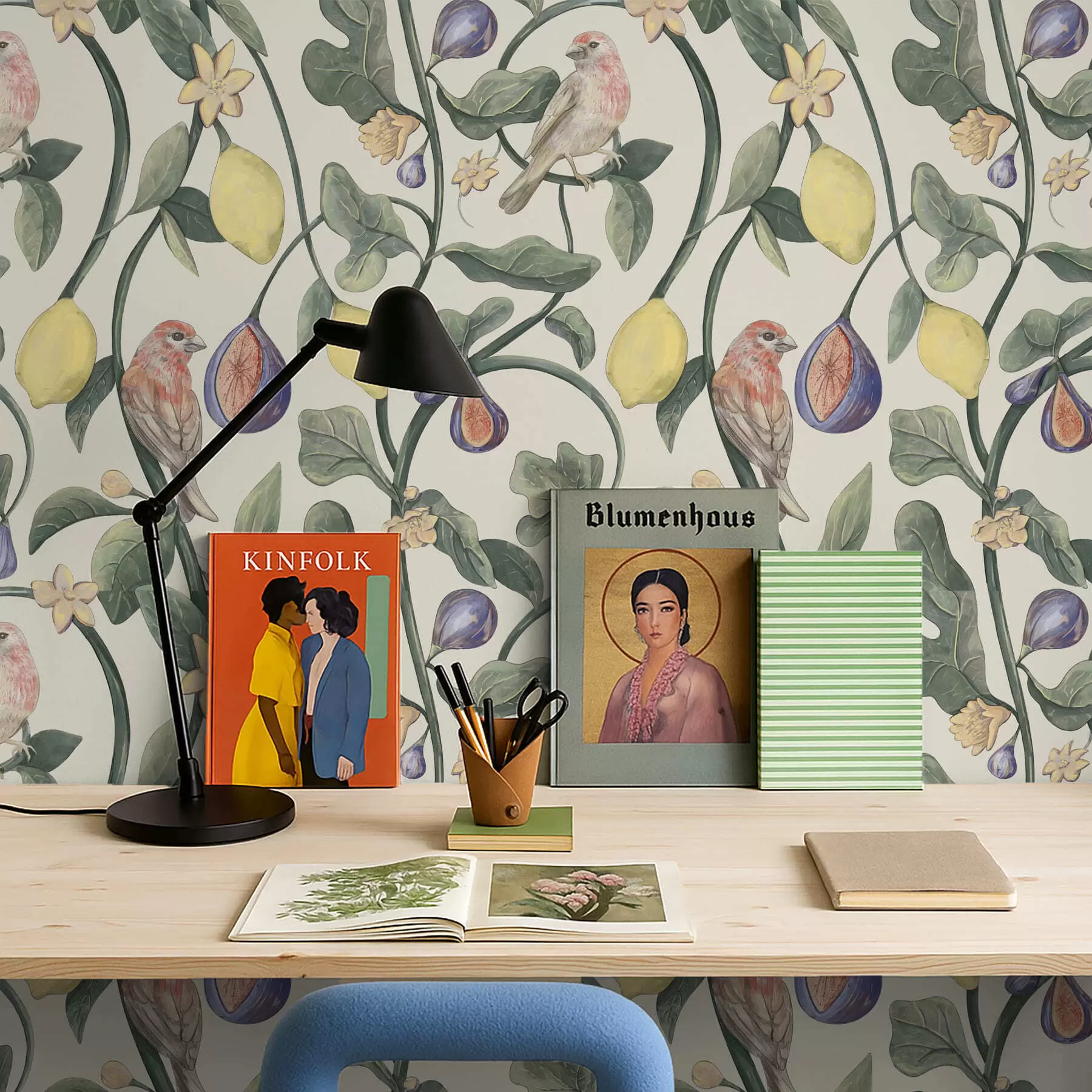 murales de pared Pájaros entre hojas y frutos a01107