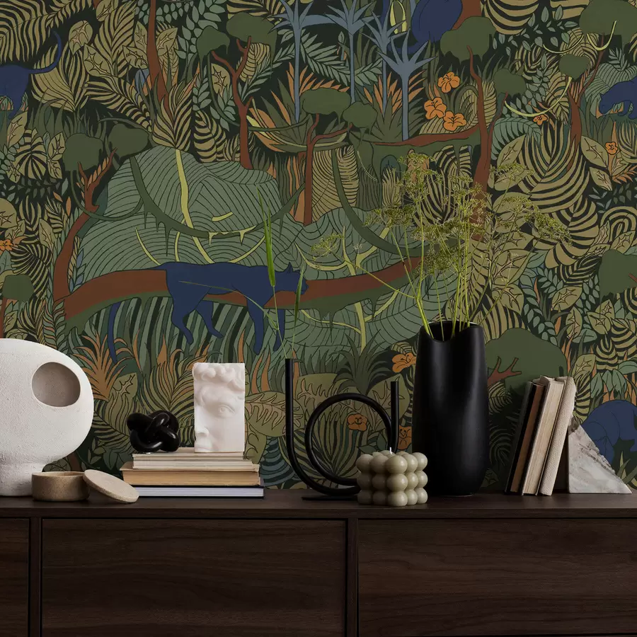 murales de pared Escena de bosque oscuro con animales a01108v1