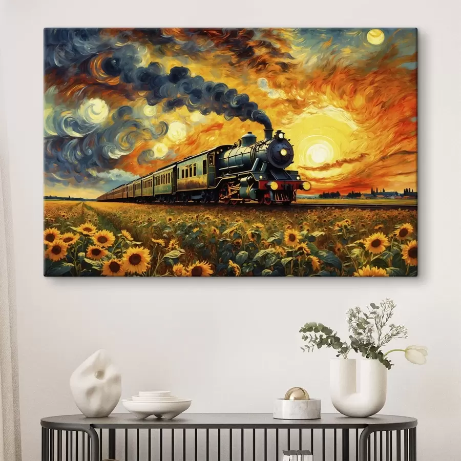 murales de pared Tren de vapor en un campo con un cielo espectacular s47257