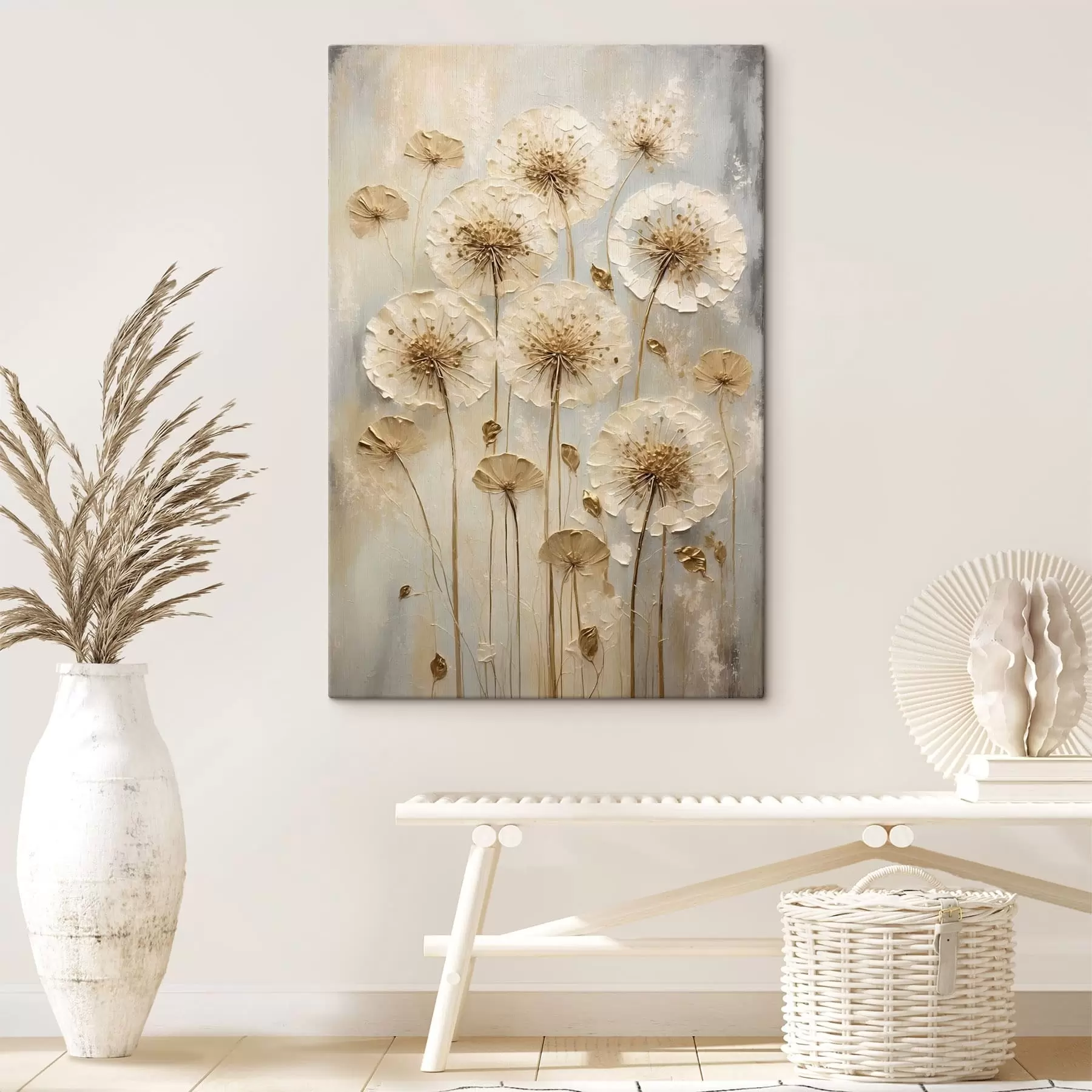 murales de pared Flores altas de color crema sobre un fondo claro. s47282