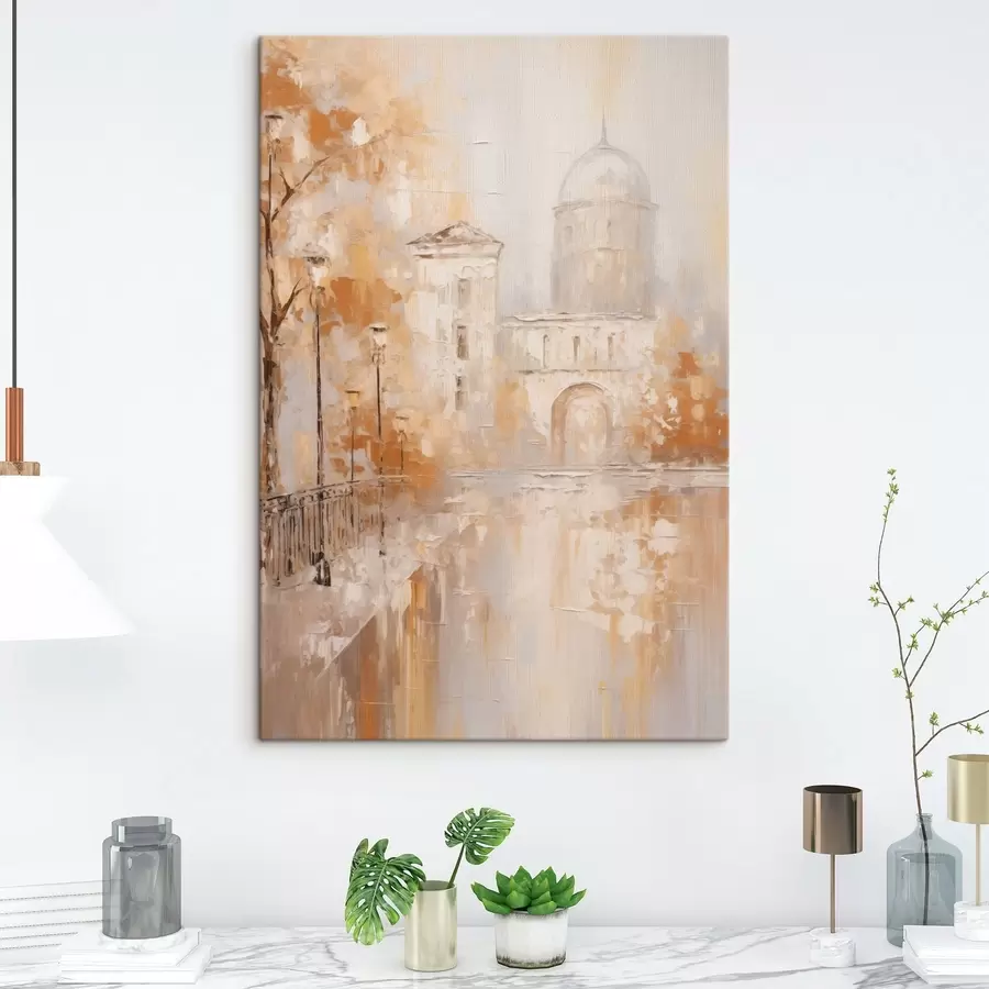 murales de pared Escena urbana con un arco en tonos cálidos s47303