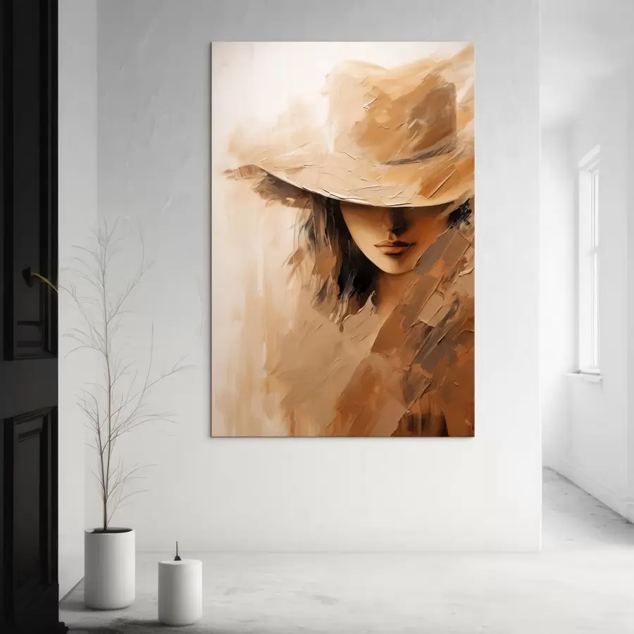 murales de pared Mujer con sombrero pintada con pinceladas cálidas y texturizadas. s47315