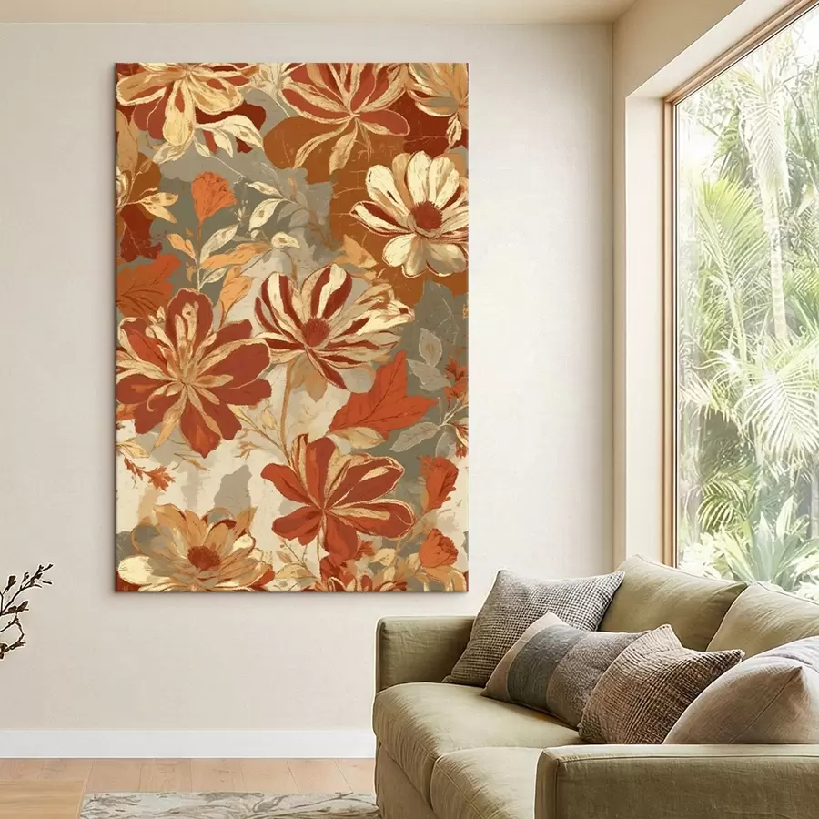 murales de pared Estampado floral en cálidos tonos óxido y crema. s47770