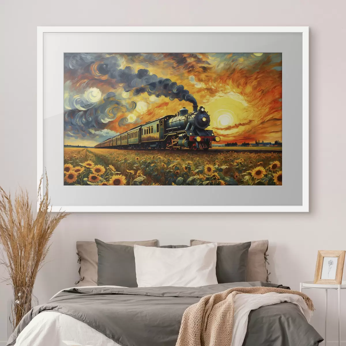 Poster Tren de vapor en un campo con un cielo espectacular f47257