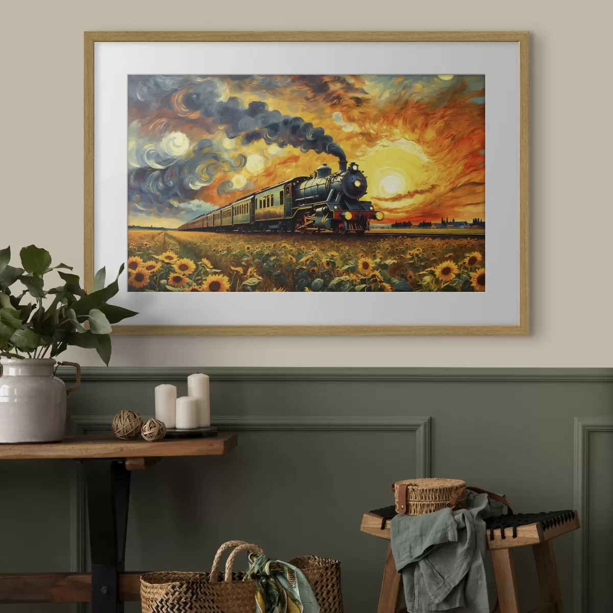 Poster Tren de vapor en un campo con un cielo espectacular f47257