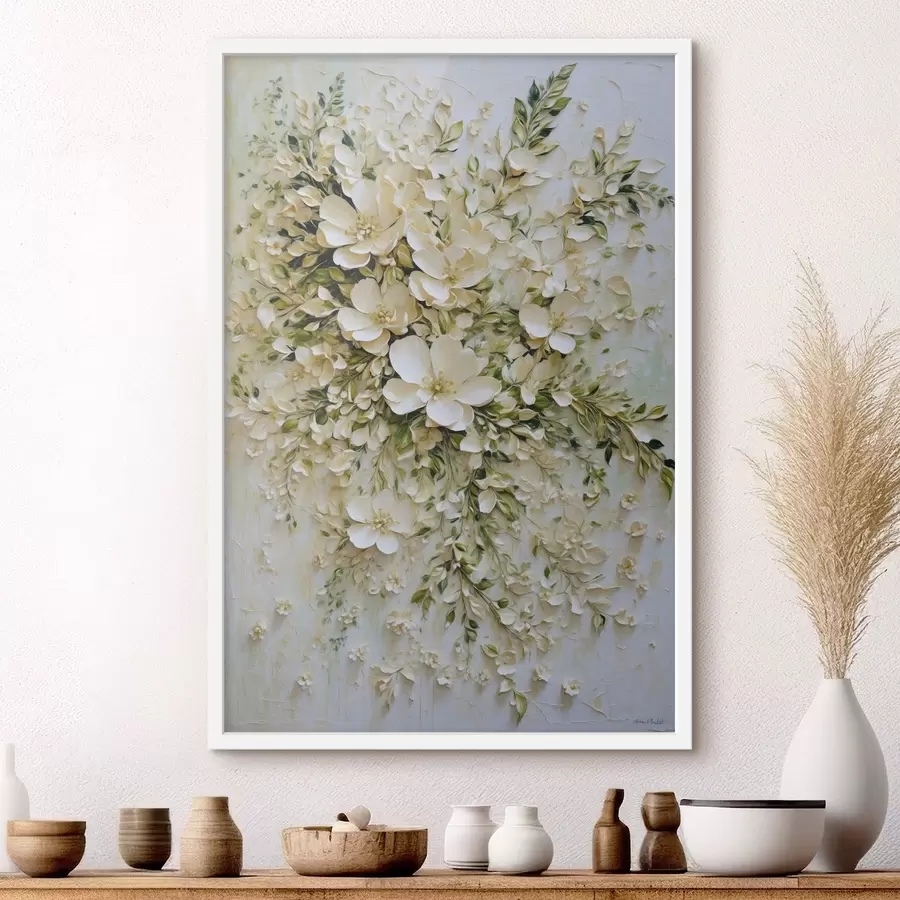 murales de pared Gran composición de flores y hojas color crema. f47267