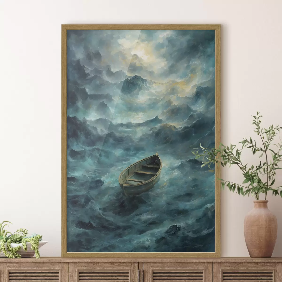 Poster Barco sobre las olas en un mar tempestuoso f47272